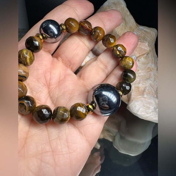 TERAHERTZ + TIGERS NATURAL STONES  BRACELET size 7” - Picture 10 of 11